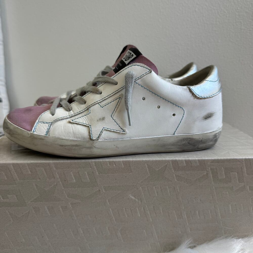 Golden Goose Superstar Sneaker White Leather Turquoise Stitching EU 38/8US - Picture 4 of 12